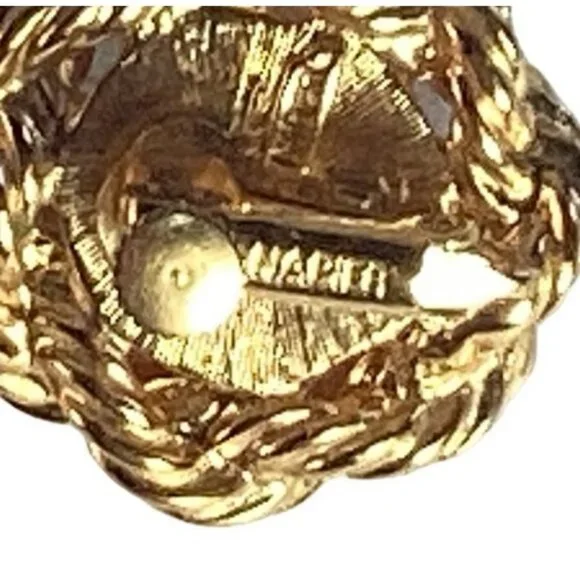 Napier Gold Tone Adjustable Clip On Earrings with Faux Pearl and a Rope Design - Picture 5 of 5